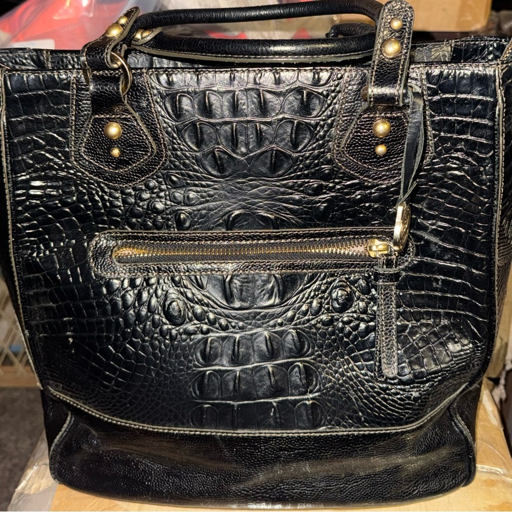 Brahmin “Melbourne Collection” Black Croc-Embossed Leather Tote Bag